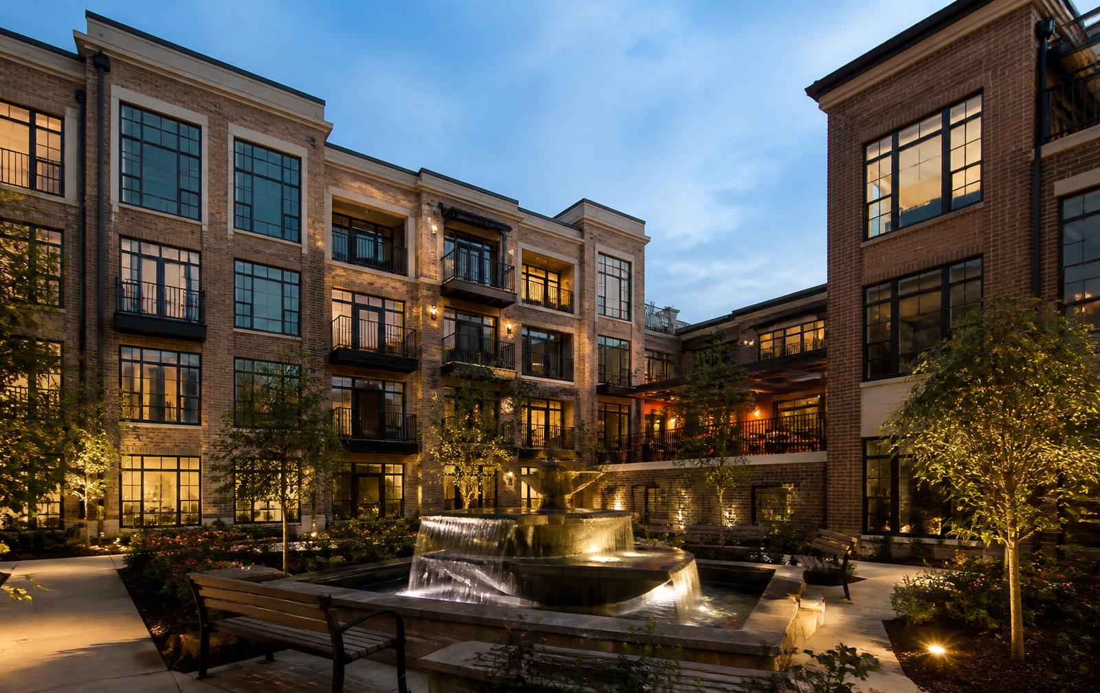 Courtyard of an upscale apartment community near Foxcroft, Charlotte